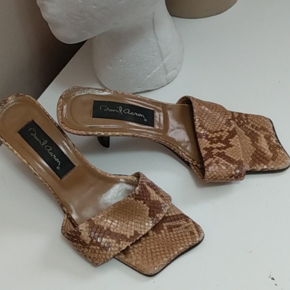 Vintage Python Snake Texture Brown Mule Sandals S… - image 1